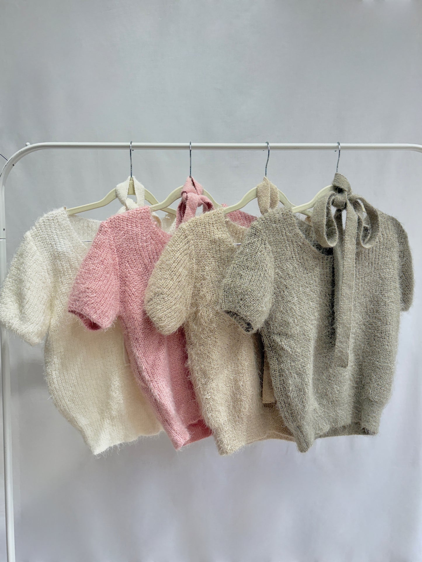 (4 Colours) Korean Chic Short Sleeve Knit Tie Set