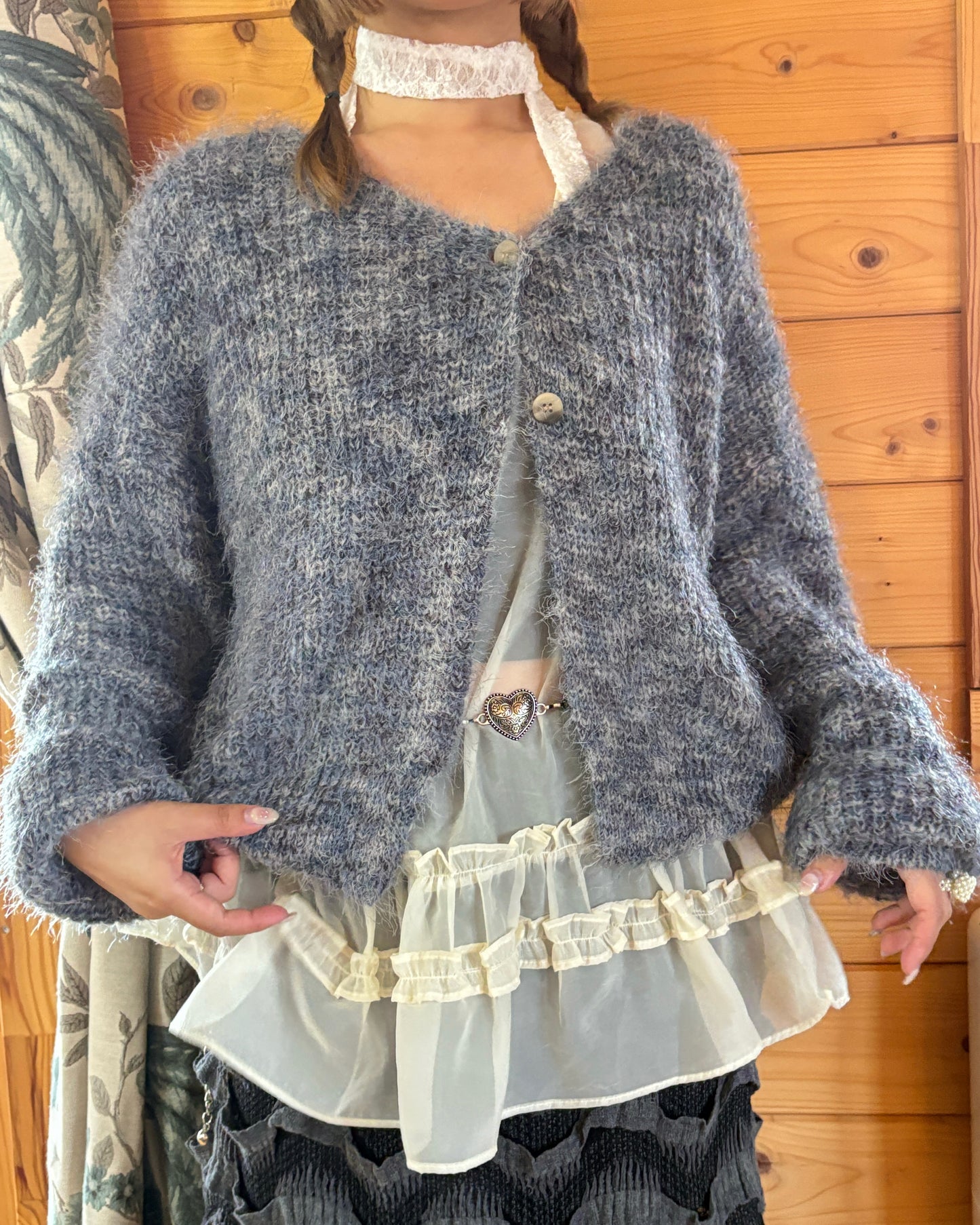 (Preorder) Y2K Knit 2 Button Rainbow Cardigan (Navy)