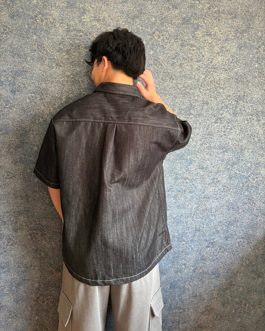 Non-fade Oversize Denim Short-Sleeve Shirt