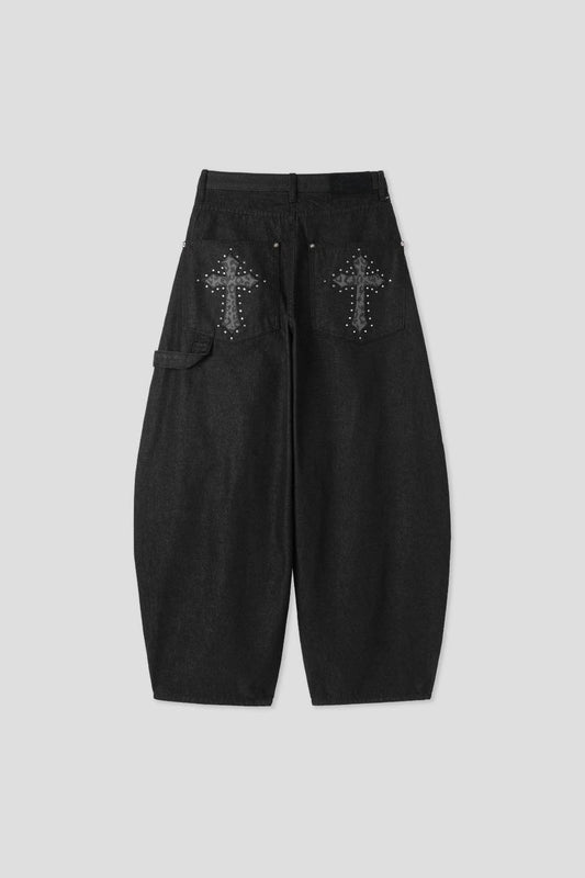 (Preorder) Cross Non-faded Balloon Wide Pants