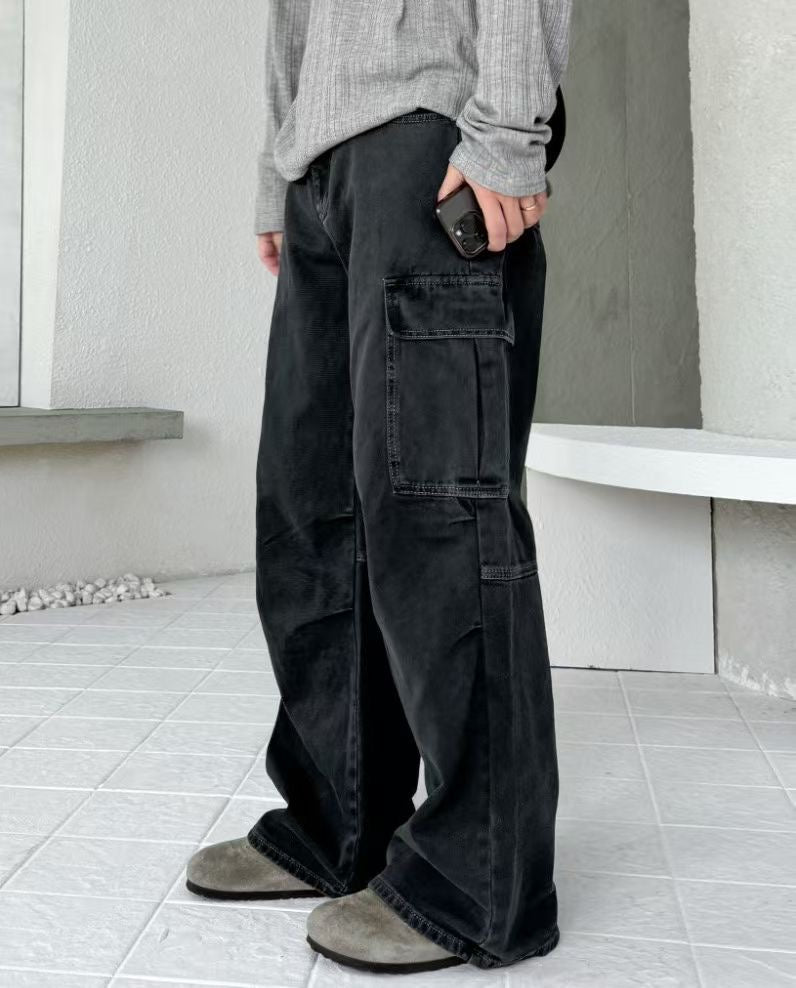(Preorder) Unisex Men Deep-dyed Parachute Cargo Jeans