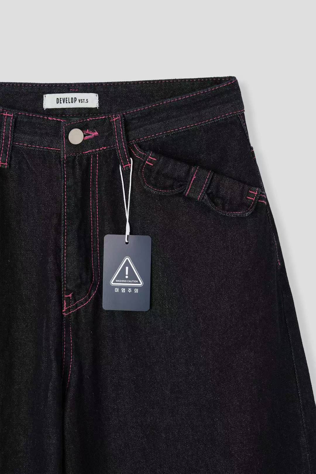 (Preorder) Pink threads Wide Denim Ribbon Balloon Jeans