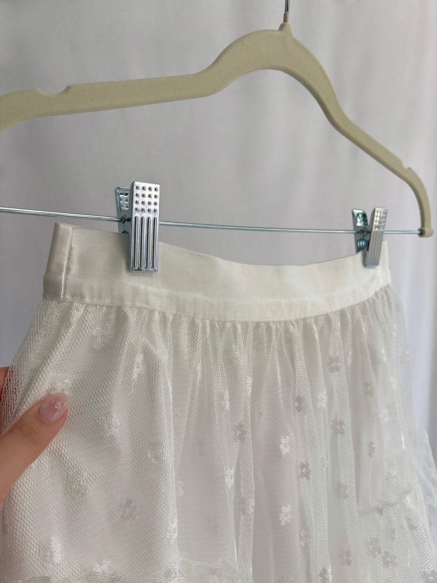 Fairy Ruffle Blossom A-Line Lace Frill Skirt (White)