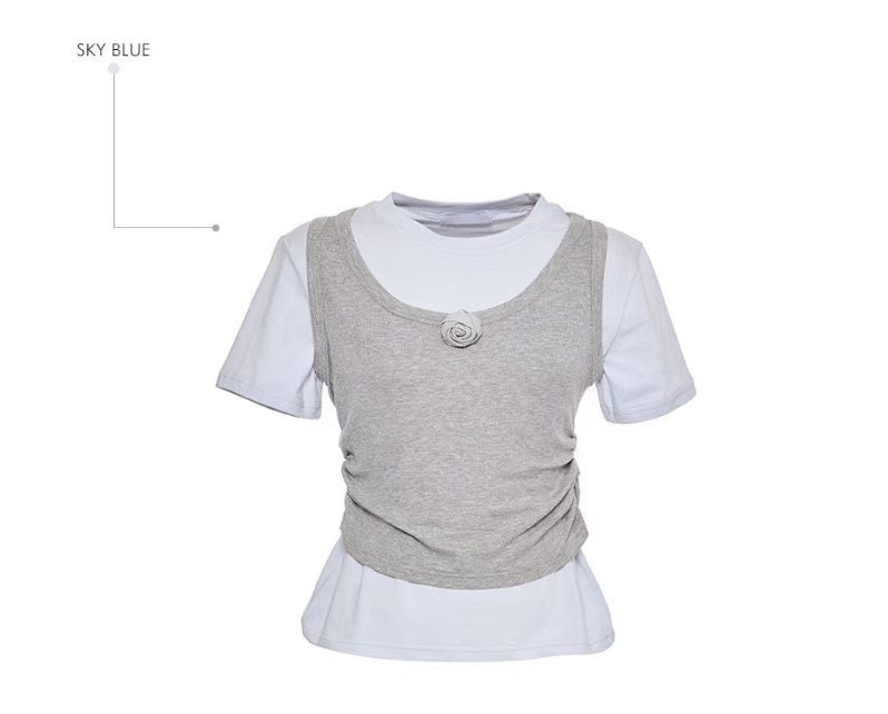 High End Vintage Rose Double Layer Top (3Colours)