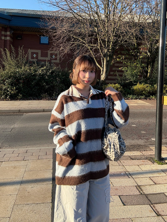 (Limited Stock) Unisex Collar Brush Striped Knitwear