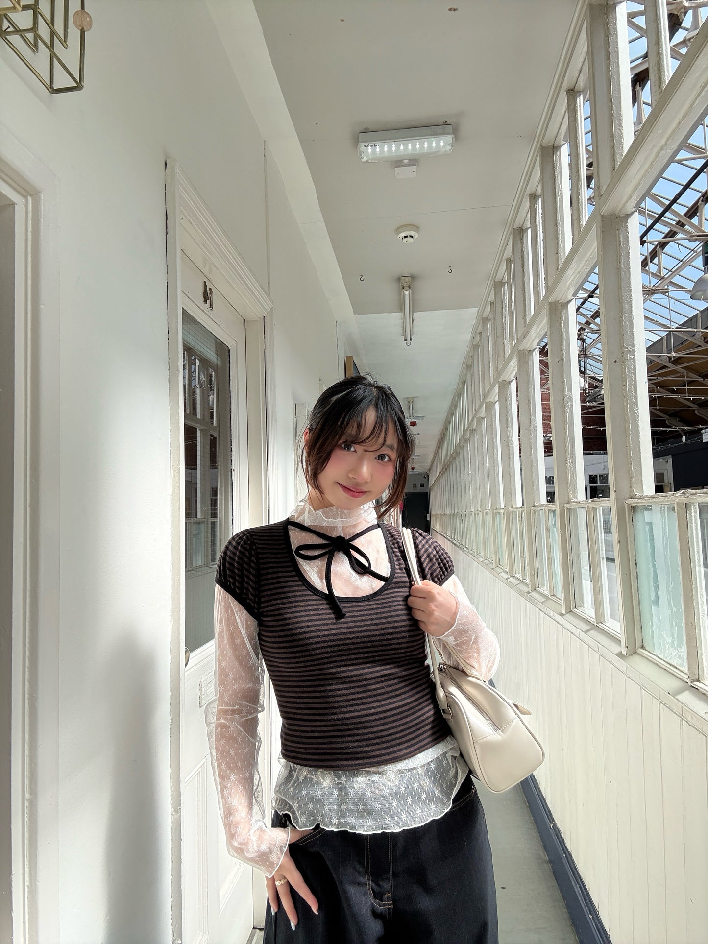 Casual Girly Striped Ribbon T-Shirt