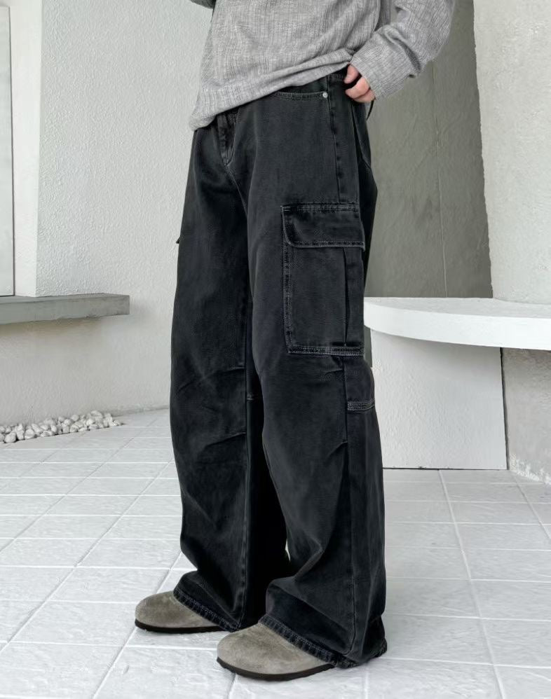 (Preorder) Unisex Men Deep-dyed Parachute Cargo Jeans