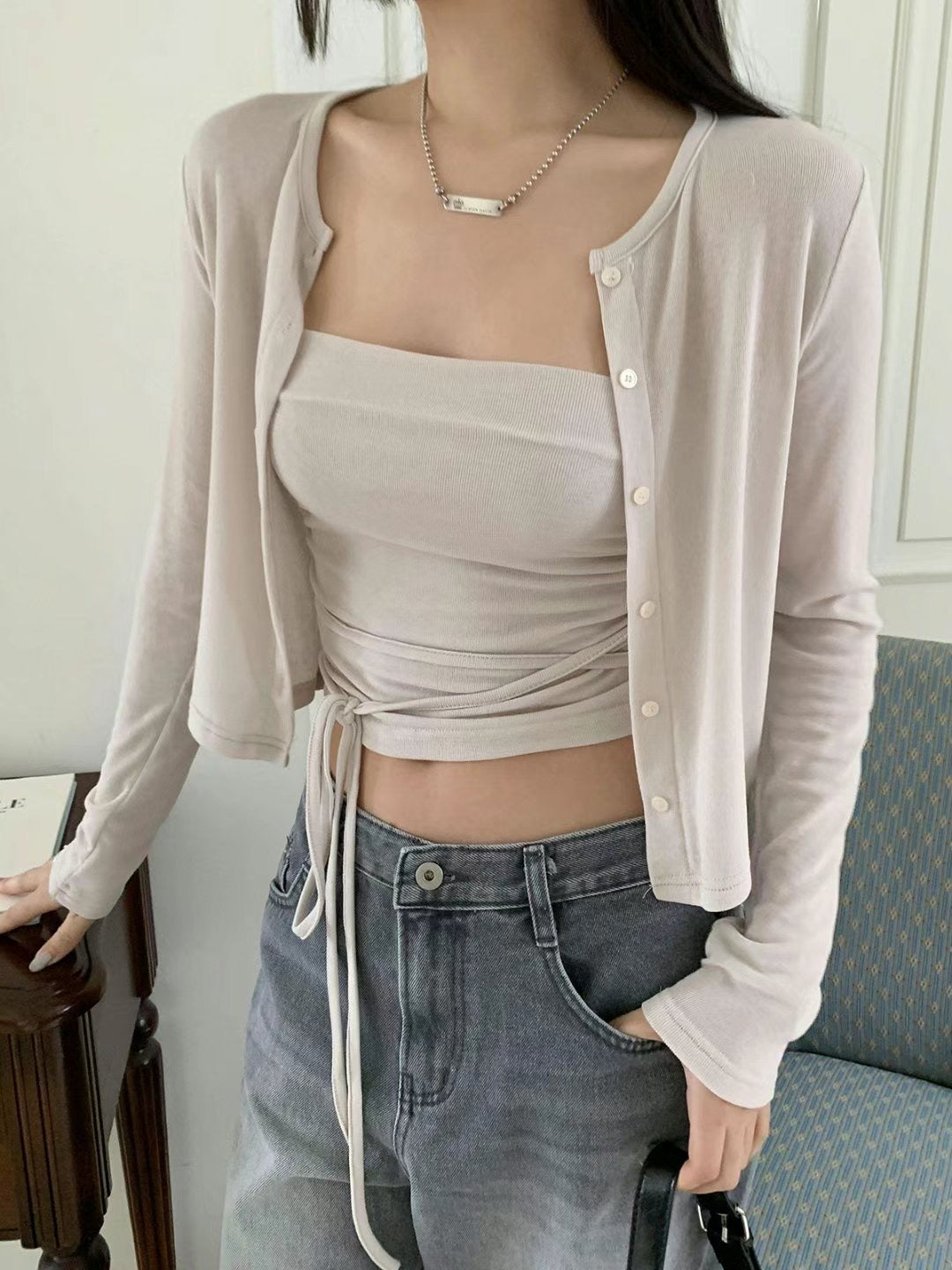 (Preorder) 2 Way Camisole Cardigan Layered Set
