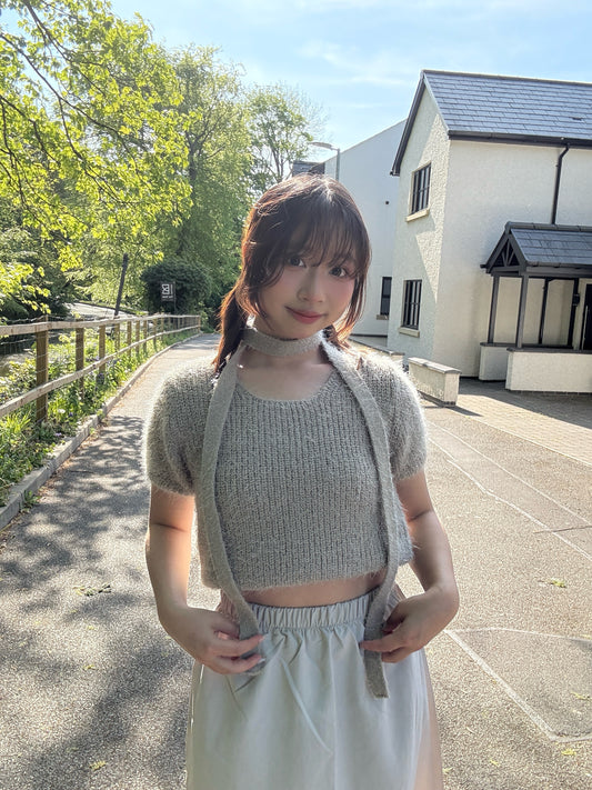 (4 Colours) Korean Chic Short Sleeve Knit Tie Set