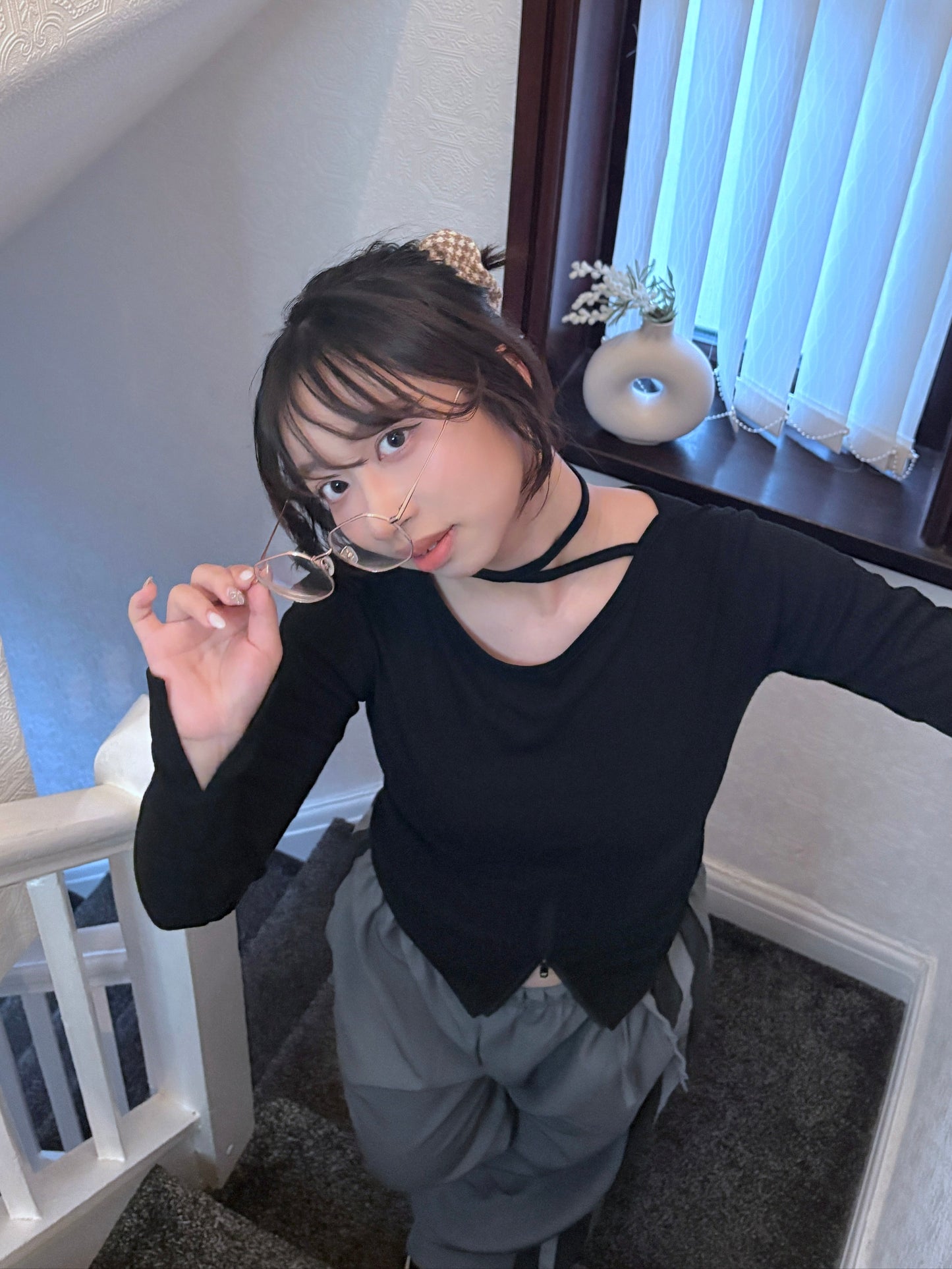 Y2k Neck Strap Zipper Long Sleeve T-shirt (2 Colours)