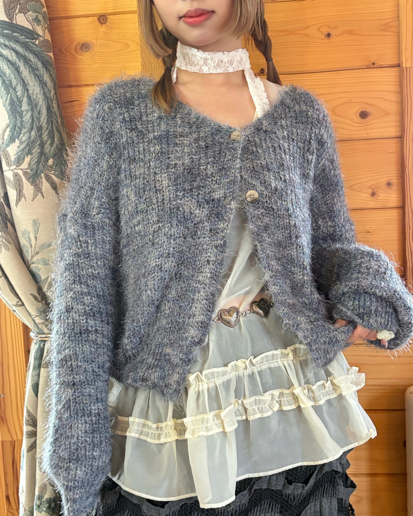 (Preorder) Y2K Knit 2 Button Rainbow Cardigan (Navy)