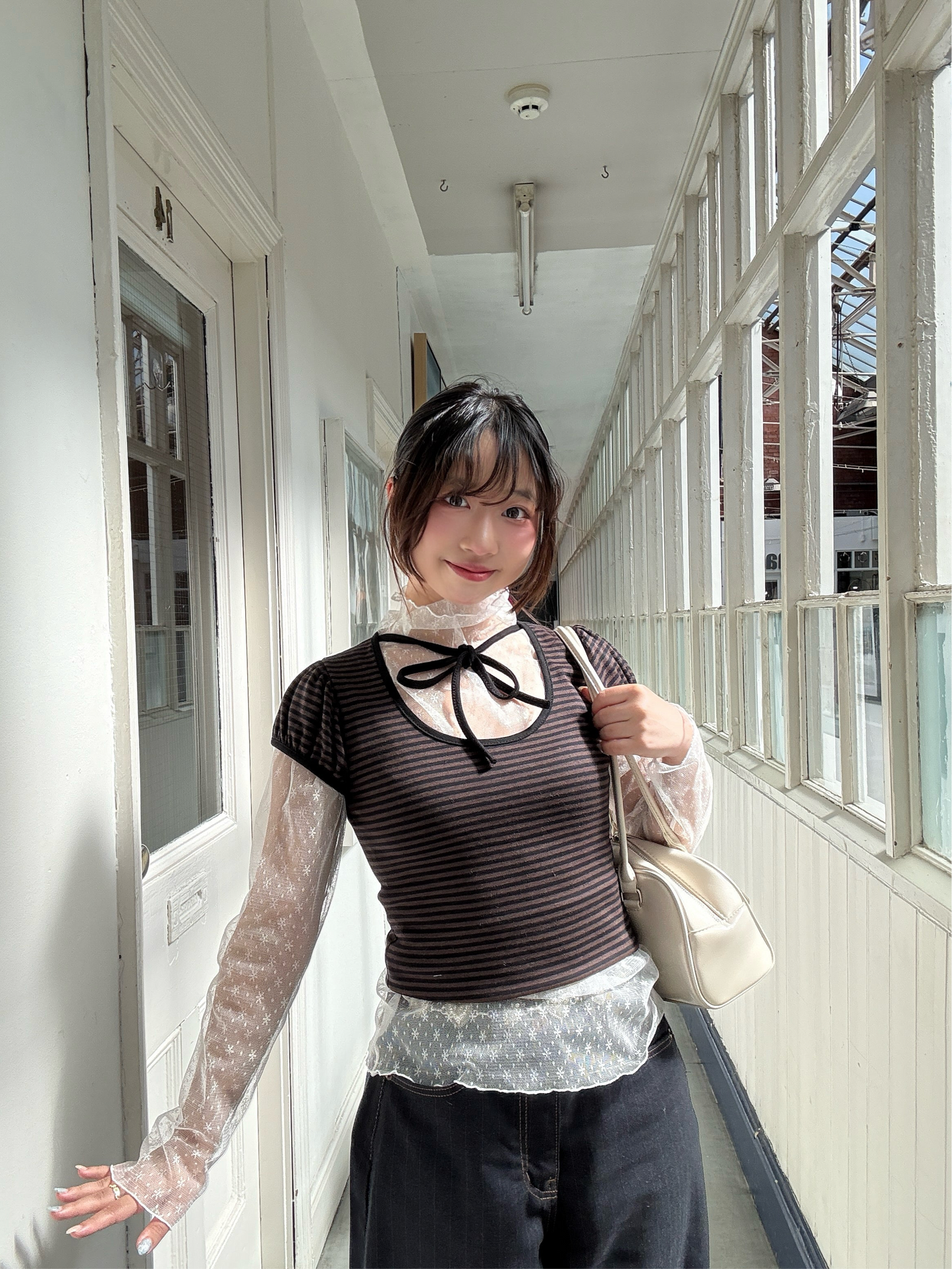 Casual Girly Striped Ribbon T-Shirt