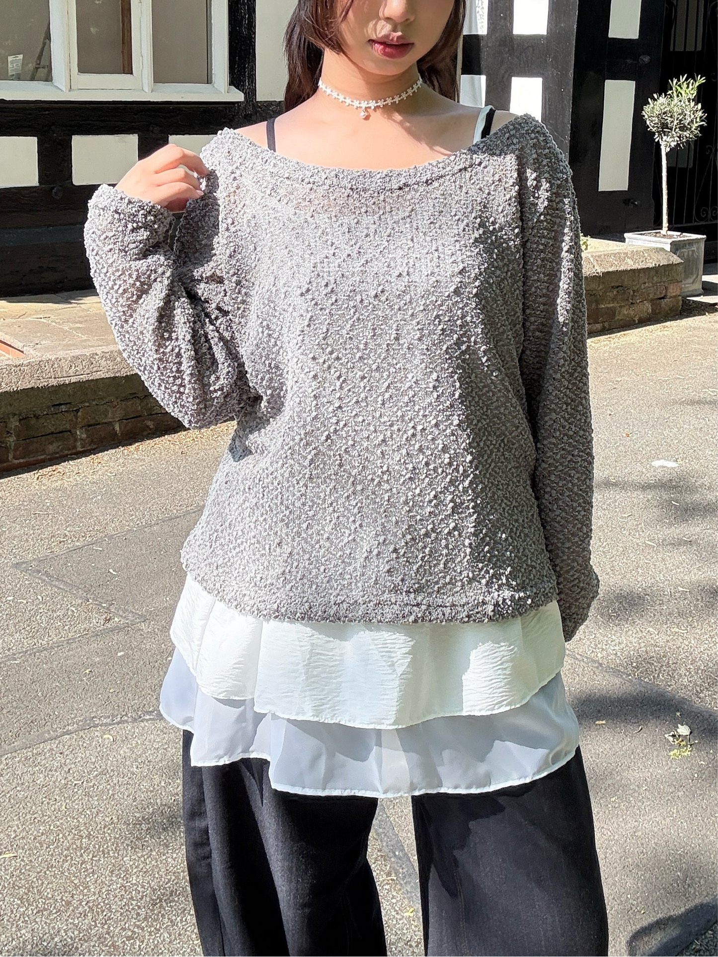 Off-shoulder Loose Fit Knit T