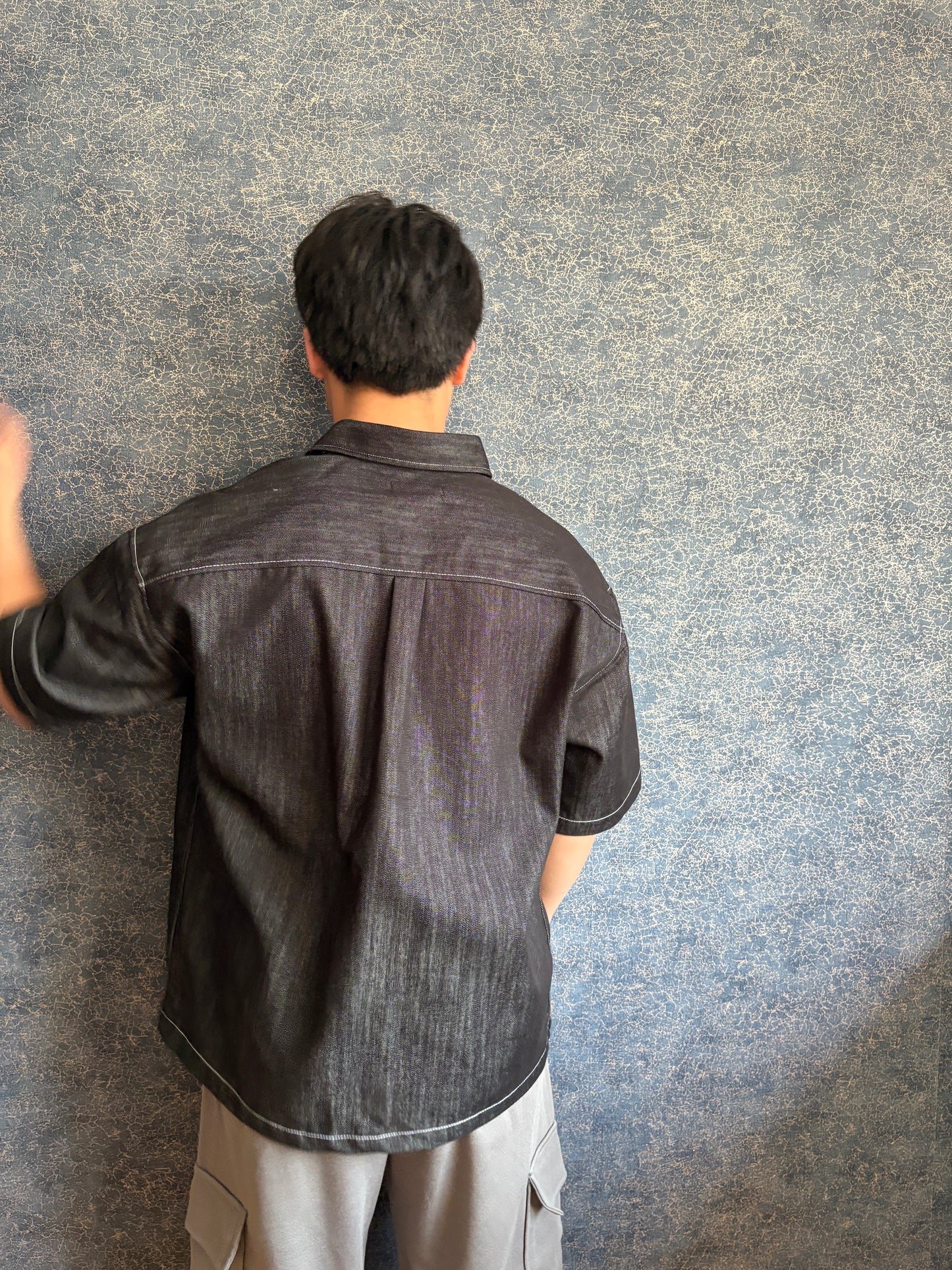 Non-fade Oversize Denim Short-Sleeve Shirt