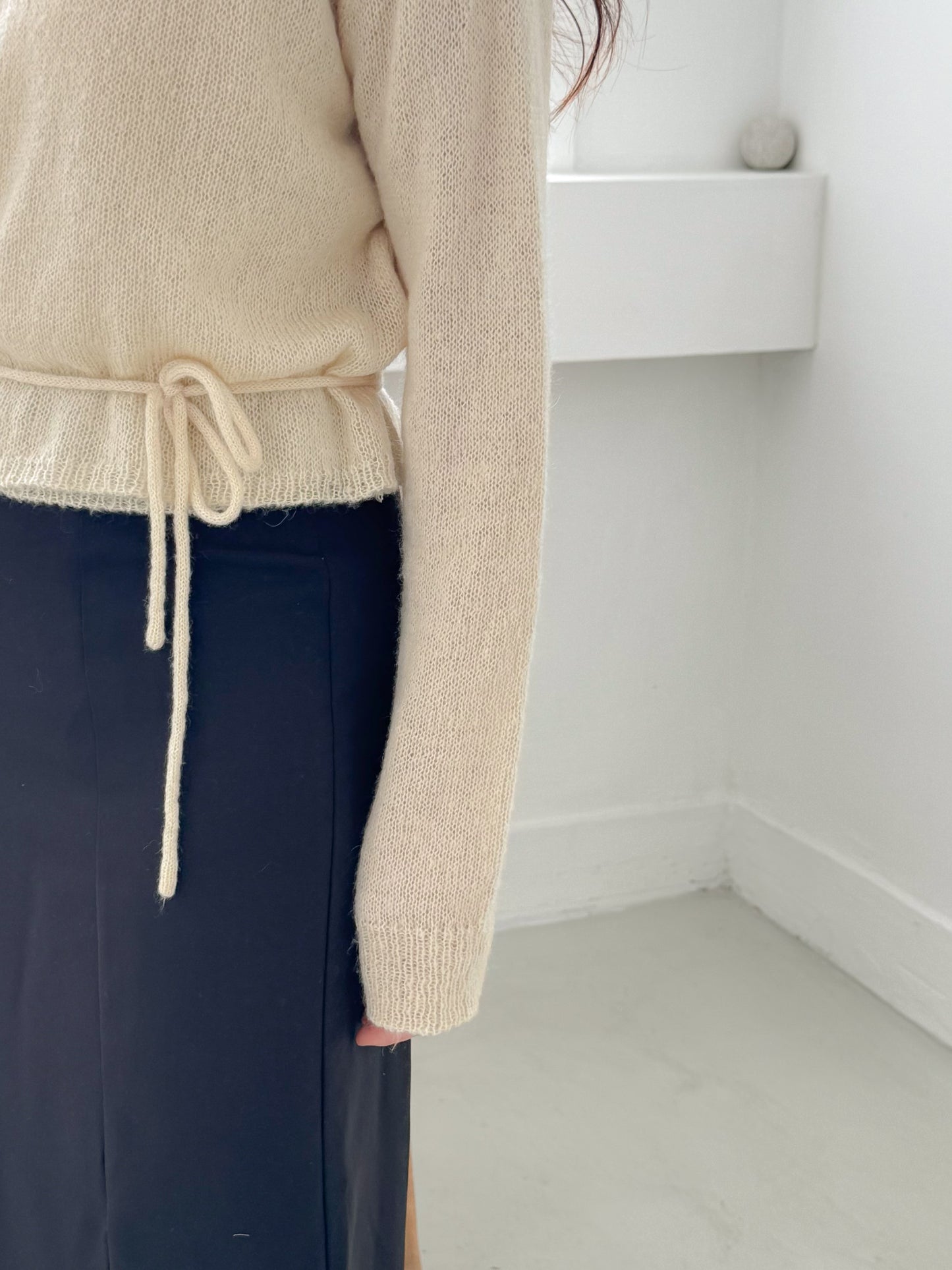 Knit Sleeveless Top and Cardigan Tie Set (Ivory)