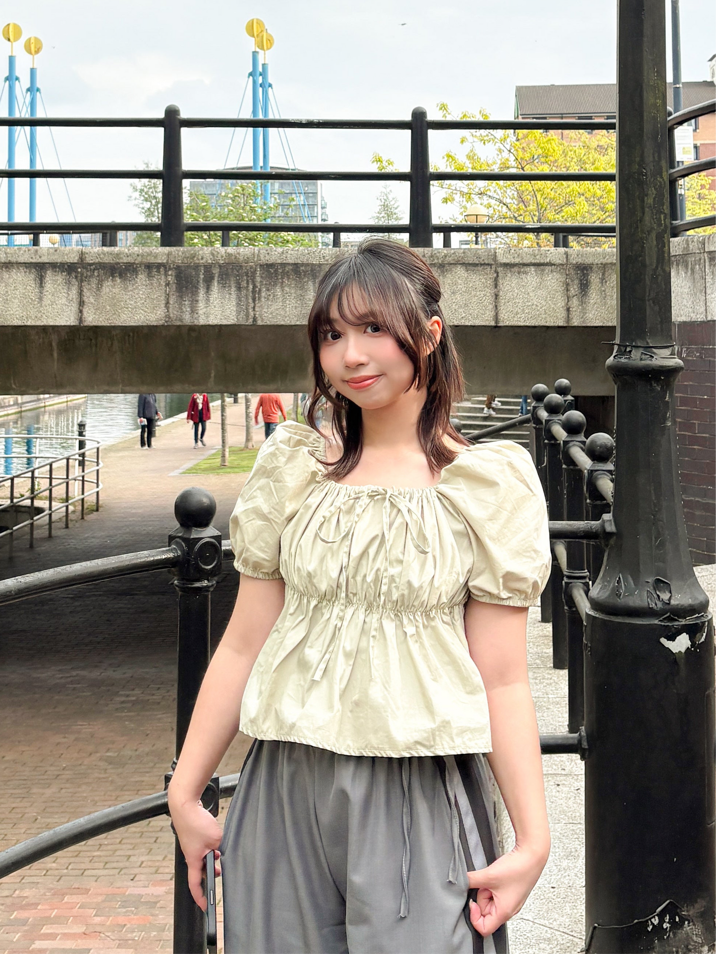 Puff Ruffle Ribbon Cropped Short Sleeve Blouse