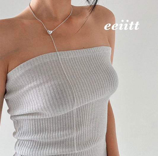 Eeiitt Long Adustable Heart Necklace in Silver