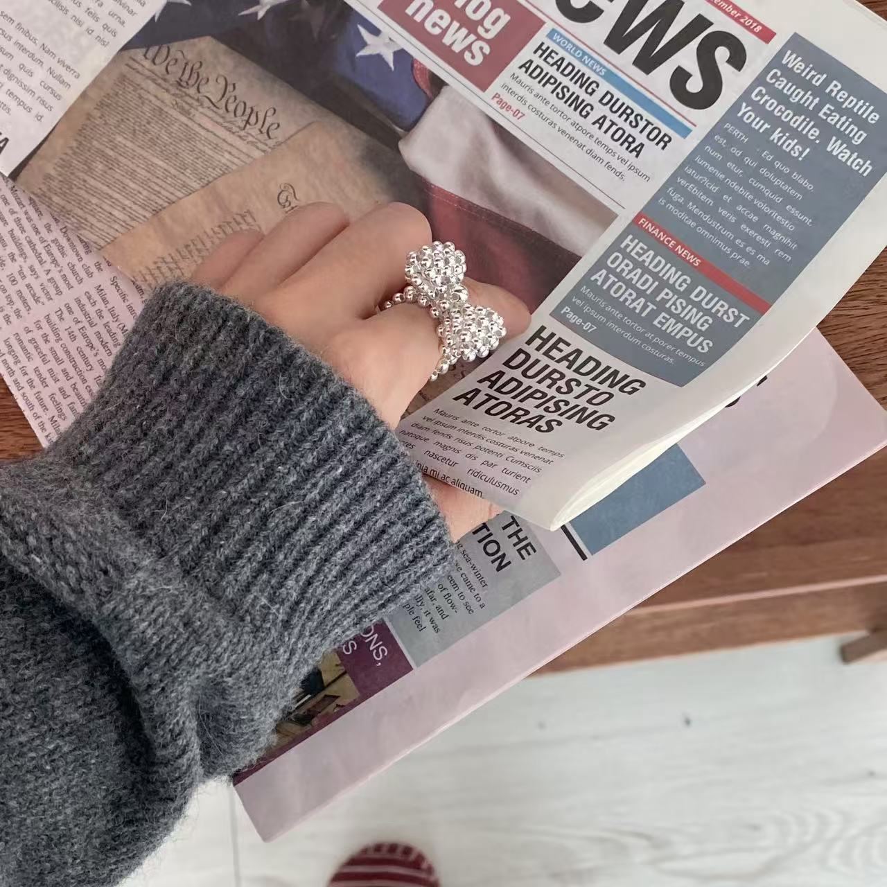 Ribbon Pearl Bead Ring