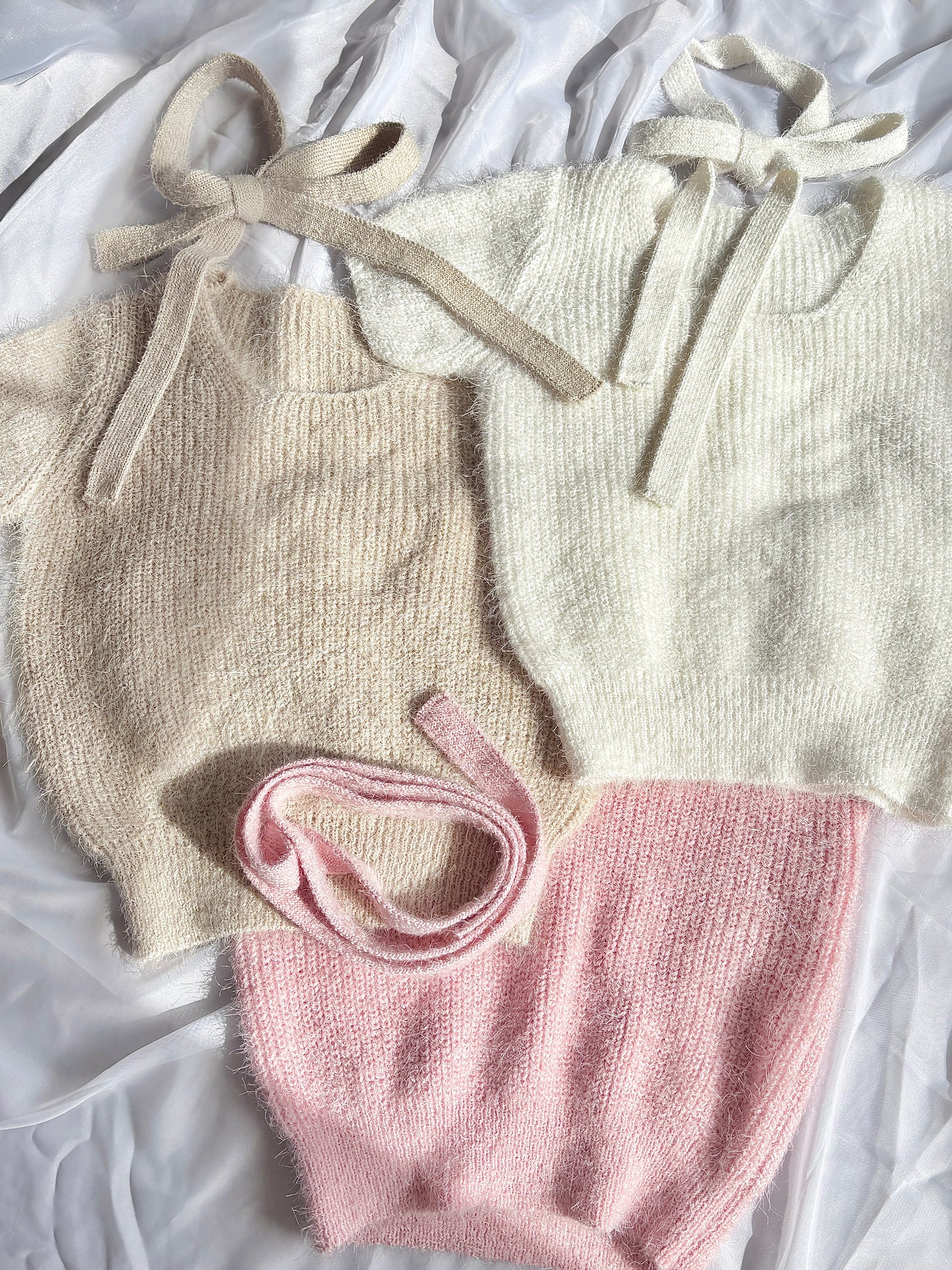 (4 Colours) Korean Chic Short Sleeve Knit Tie Set