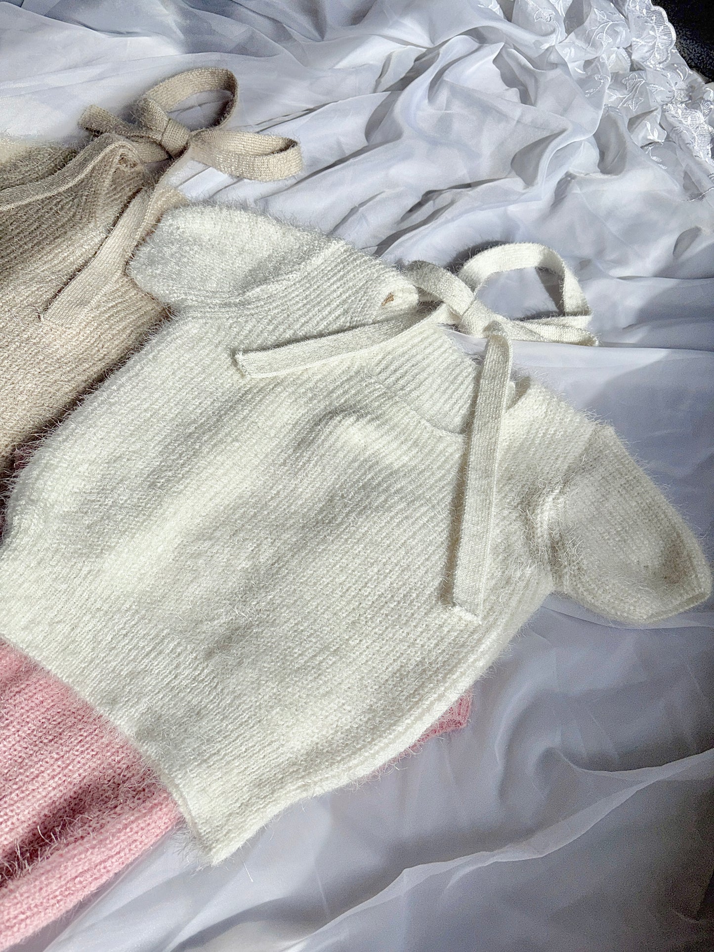 (4 Colours) Korean Chic Short Sleeve Knit Tie Set