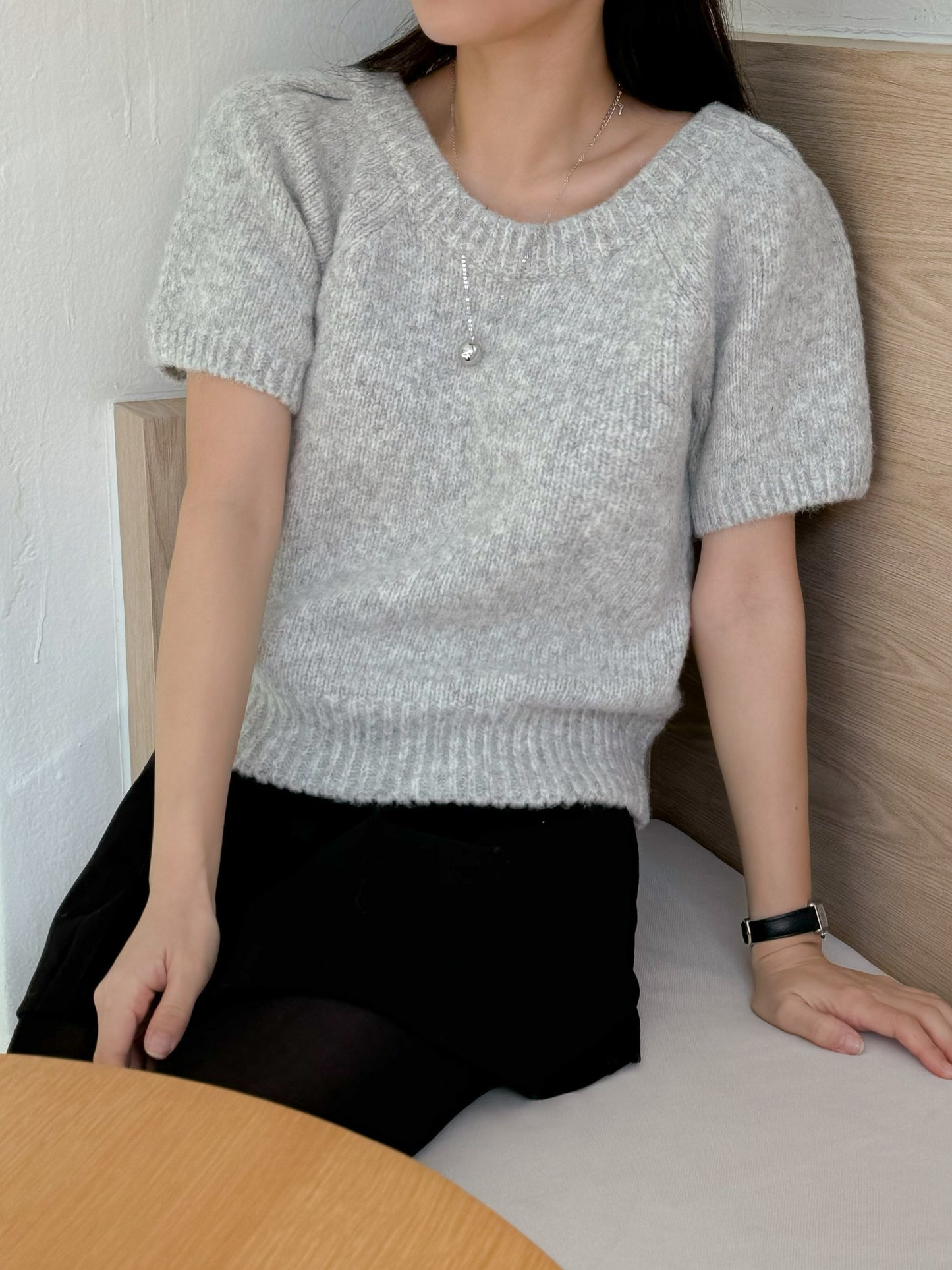 Puff-Sleeve Knit Top