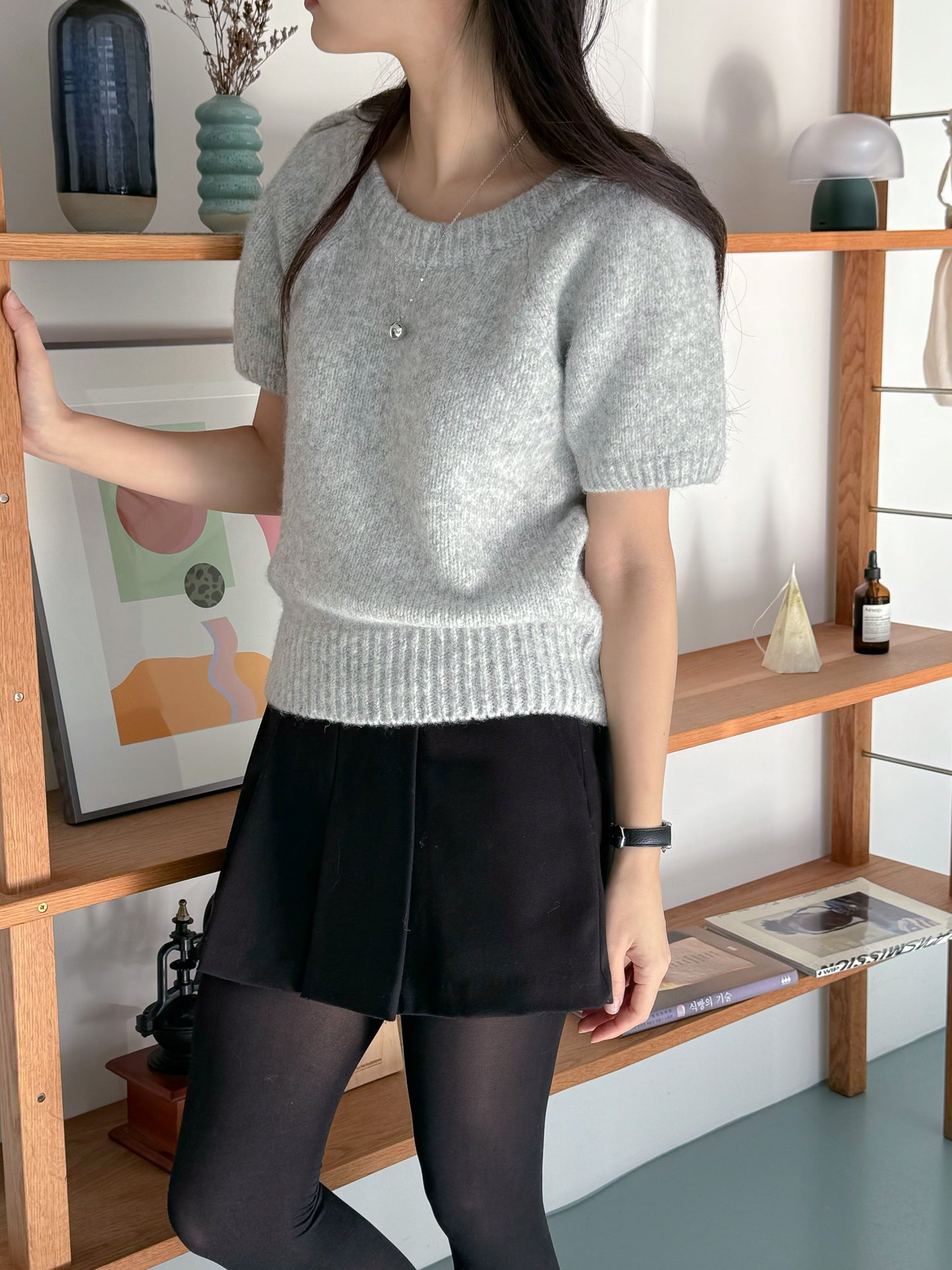 Puff-Sleeve Knit Top