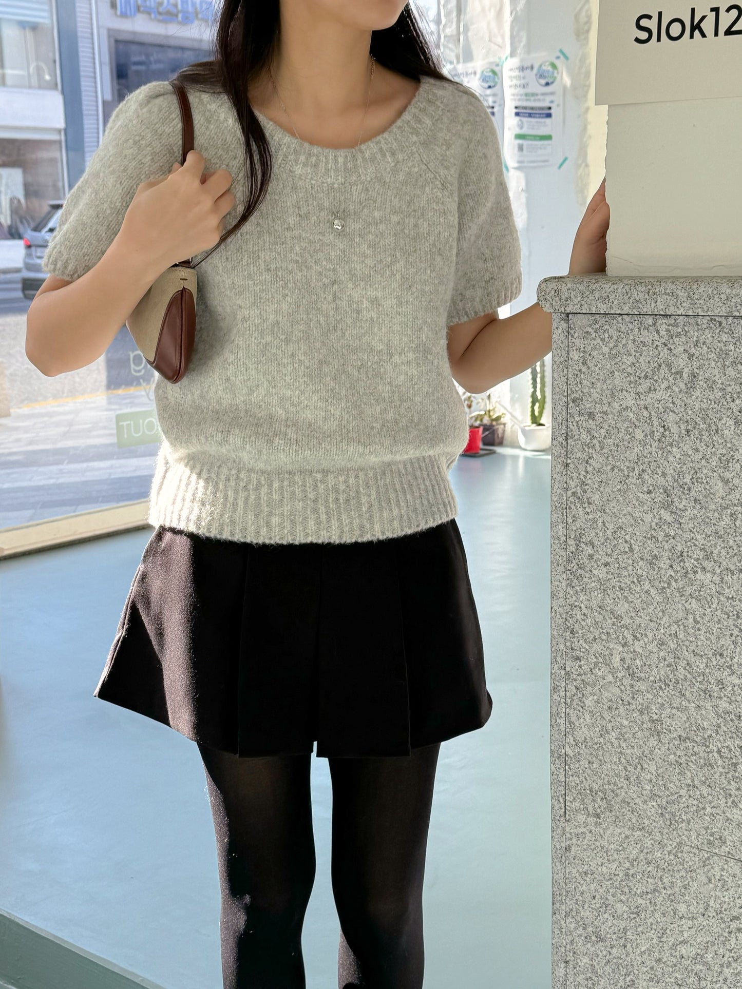 Puff-Sleeve Knit Top