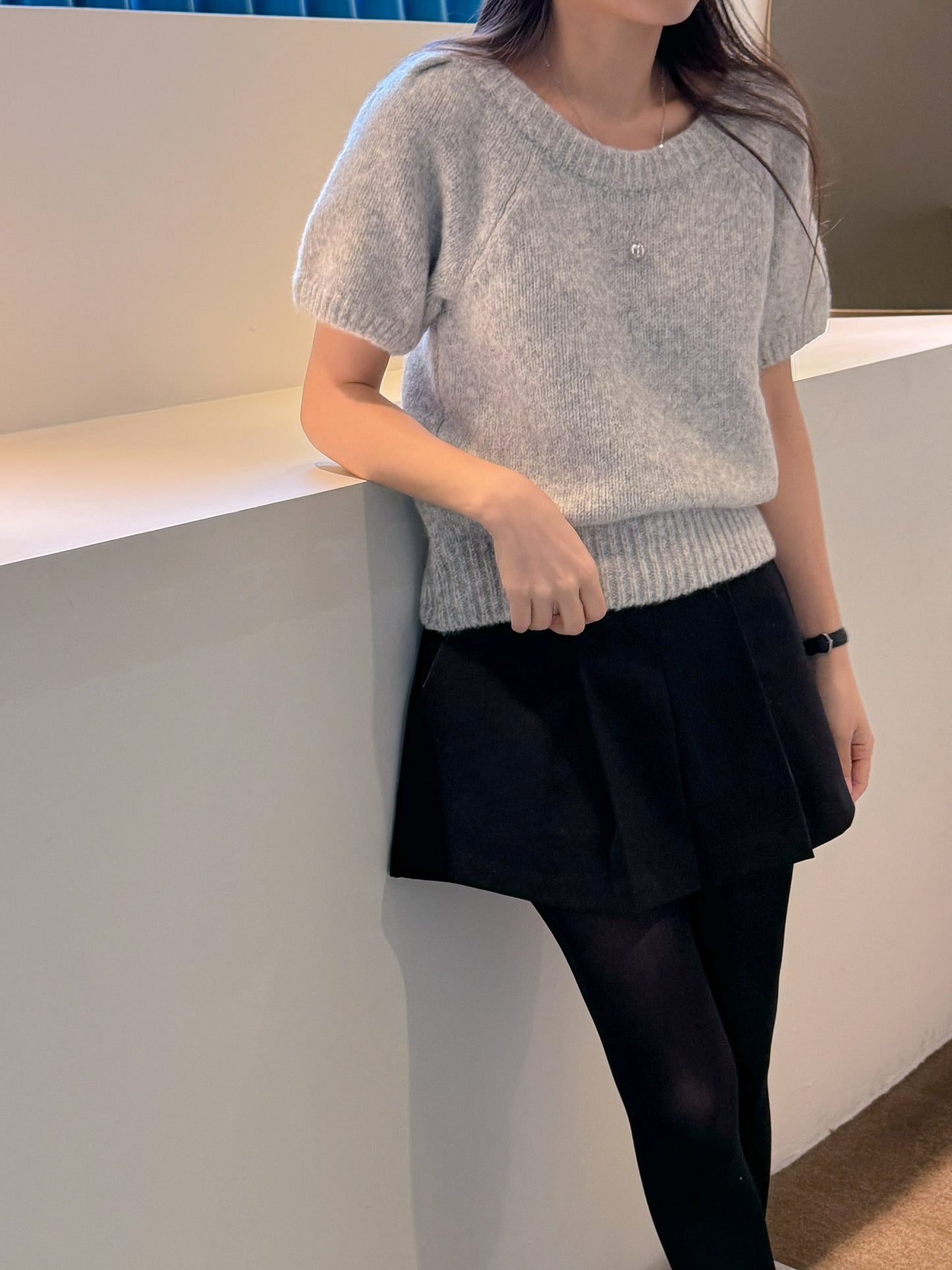 Puff-Sleeve Knit Top