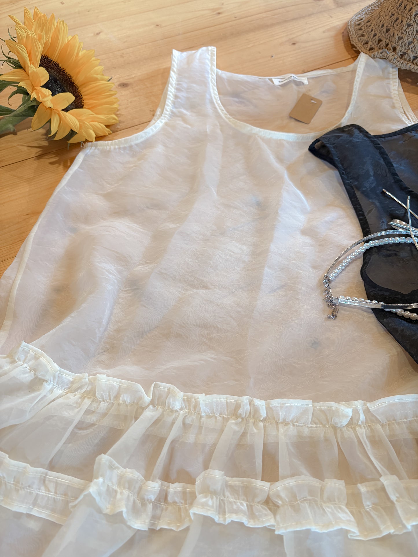 Sheer Boxy Fit Layering Camisole Frill Top (All season!)