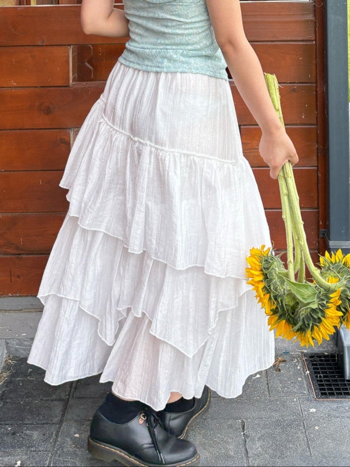 Luka Pleated Flare Skirt – Sheer Layered with Banded Waist (2 Colours)