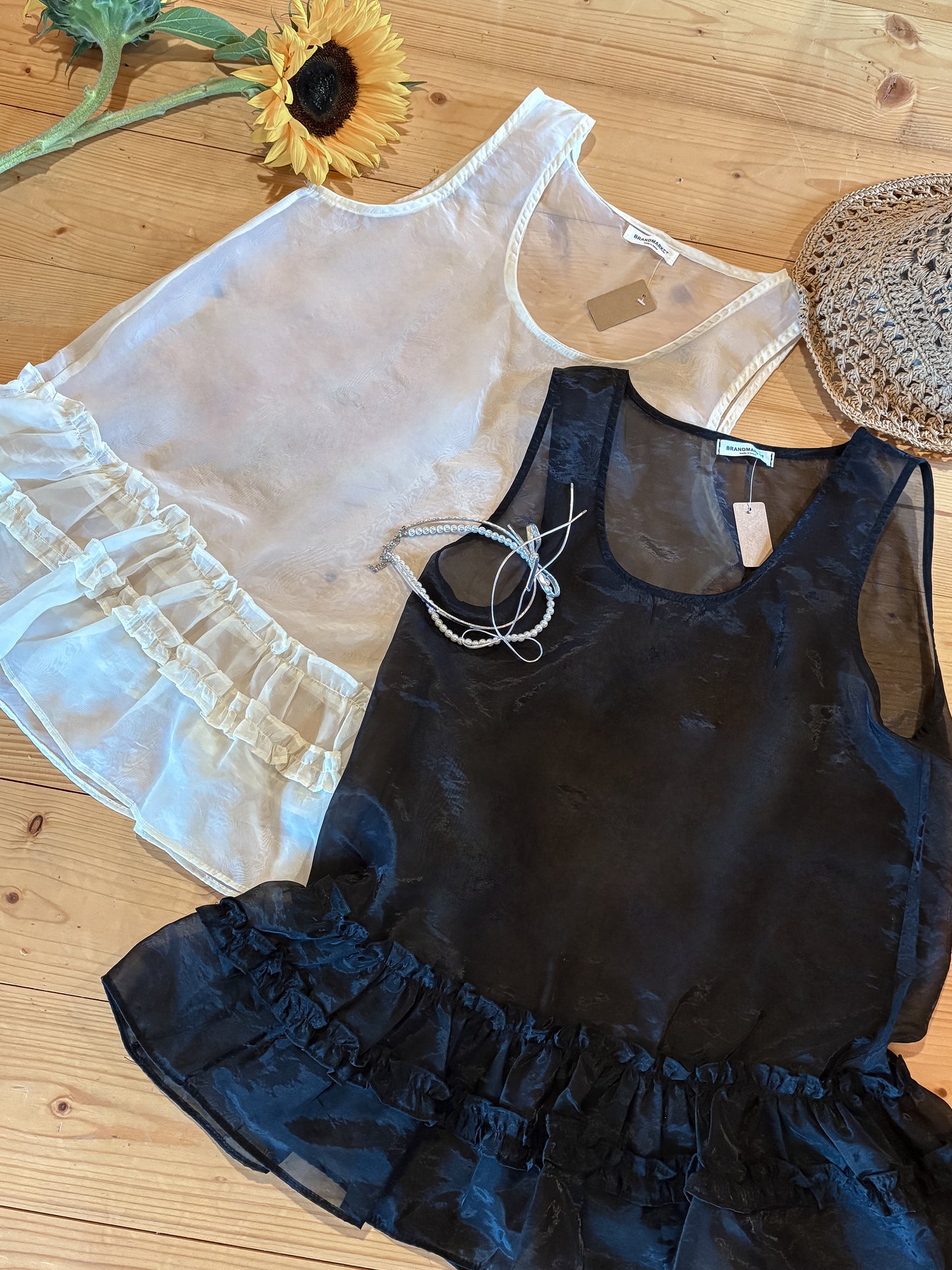 Sheer Boxy Fit Layering Camisole Frill Top (All season!)