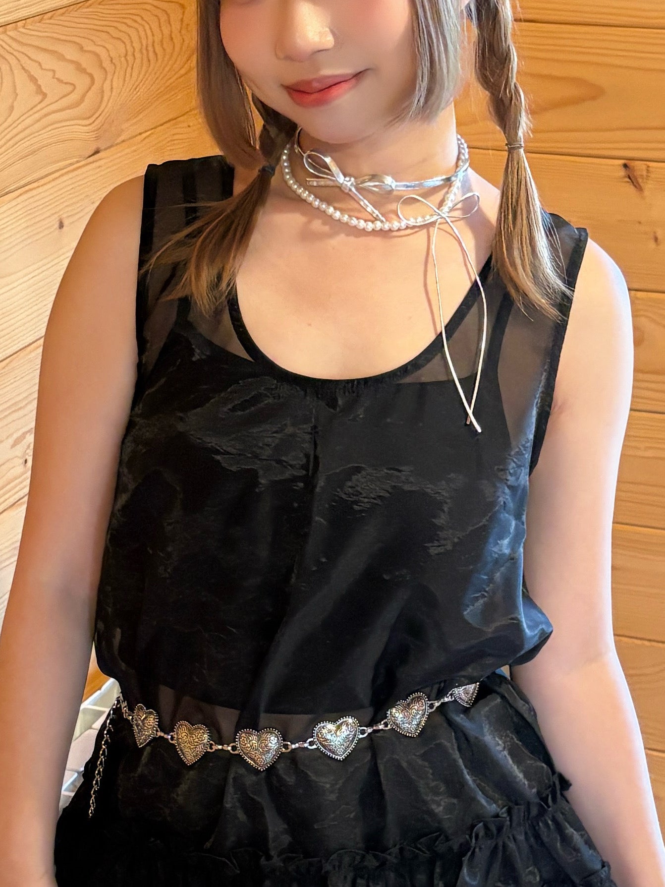 Double Ribbon Pearl Necklace