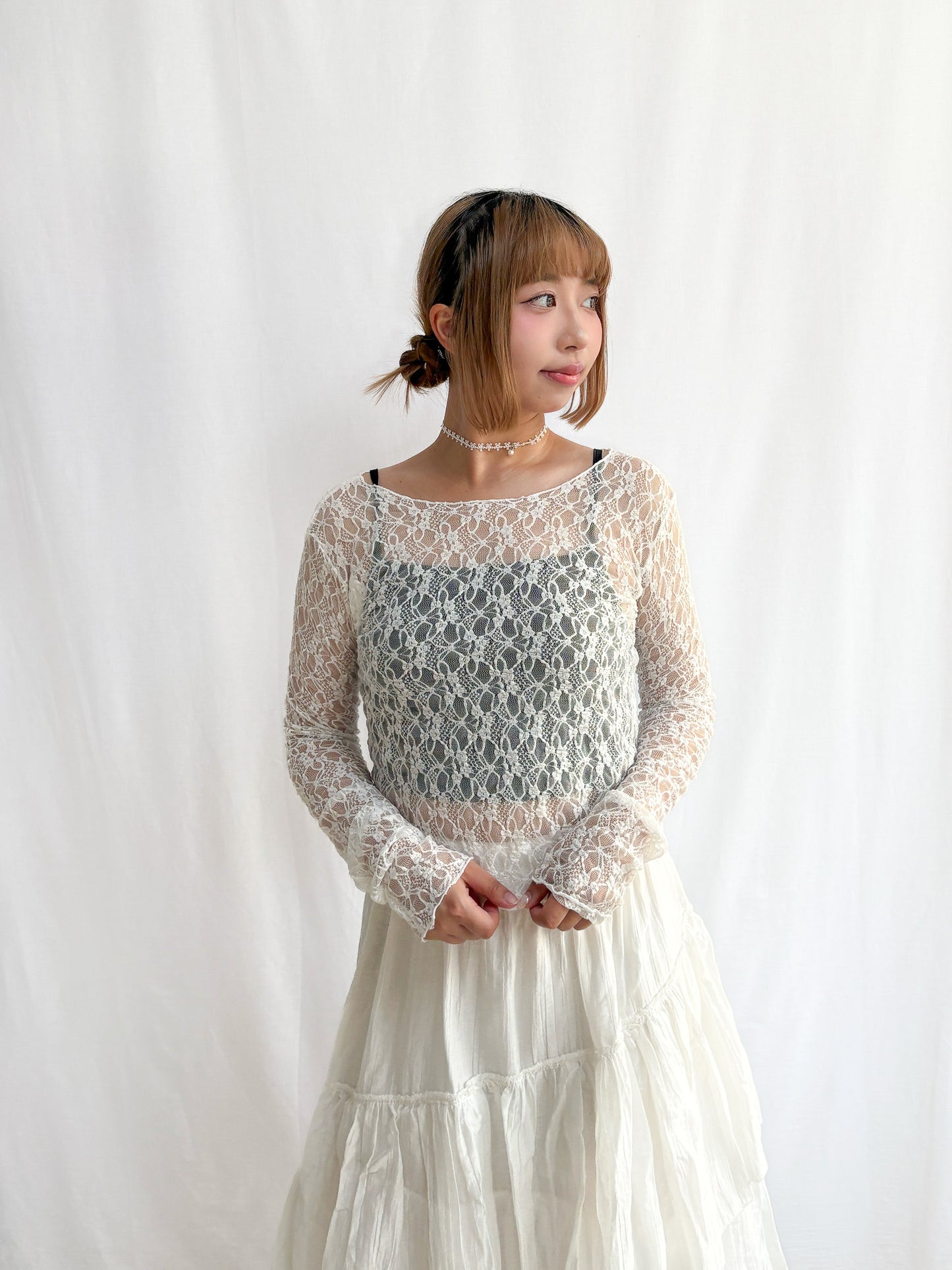 Sheer Lacy Slight Cropped Ballet Floral Tee (2 Colours)