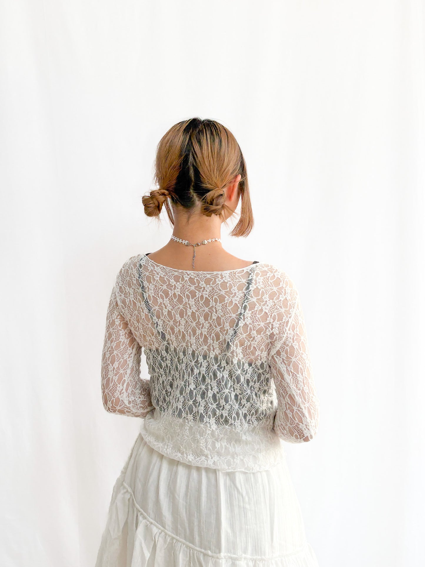 Sheer Lacy Slight Cropped Ballet Floral Tee (2 Colours)