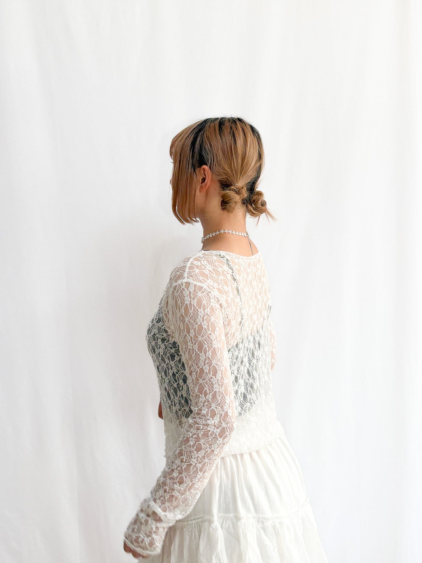 Sheer Lacy Slight Cropped Ballet Floral Tee (2 Colours)