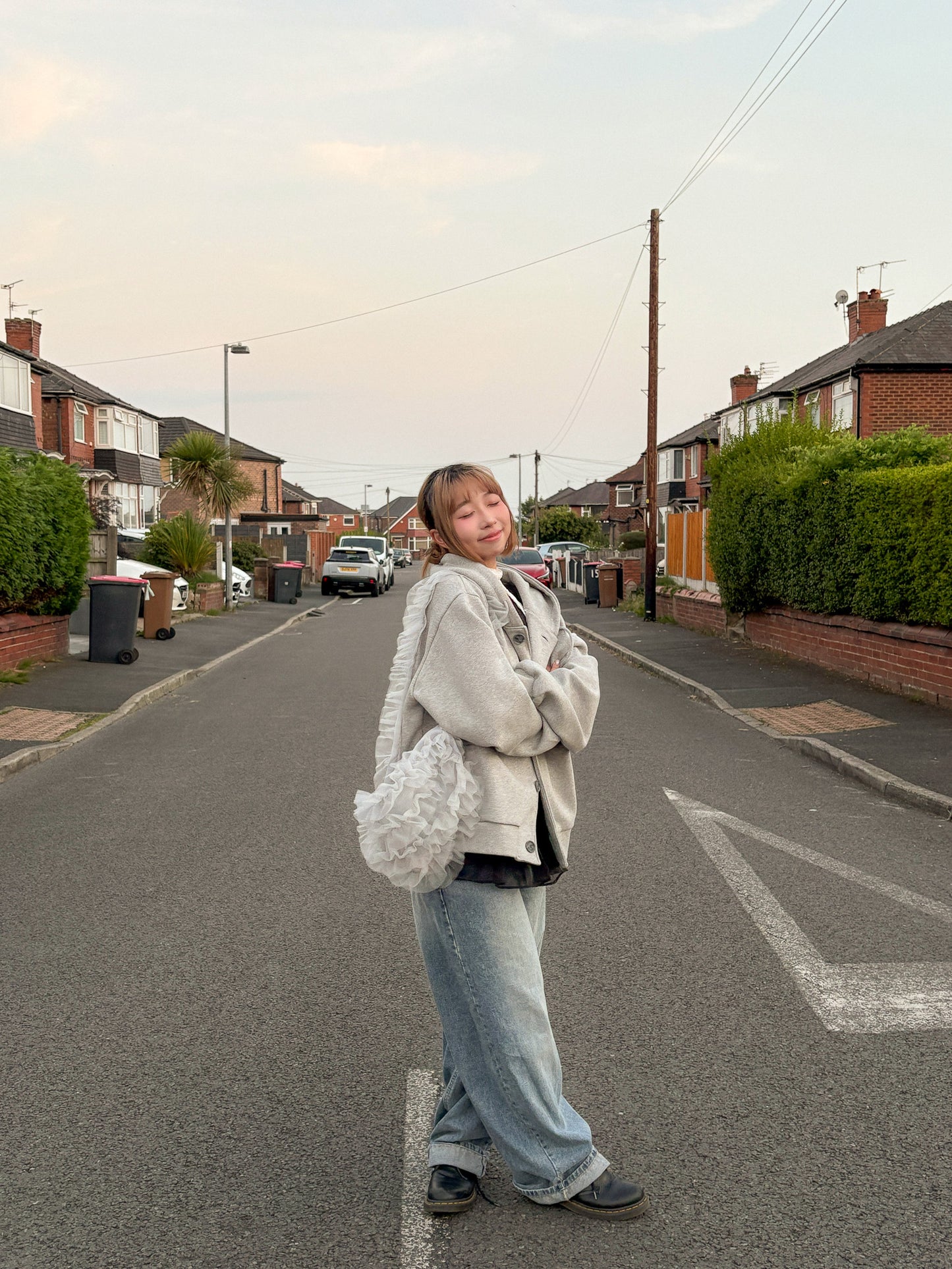 Oversized Double-Knit Button Hood Zip-Up (Navy White Preorder)