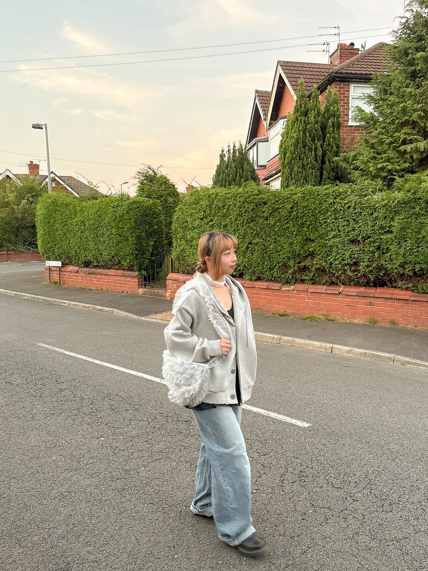 Oversized Double-Knit Button Hood Zip-Up (Navy White Preorder)