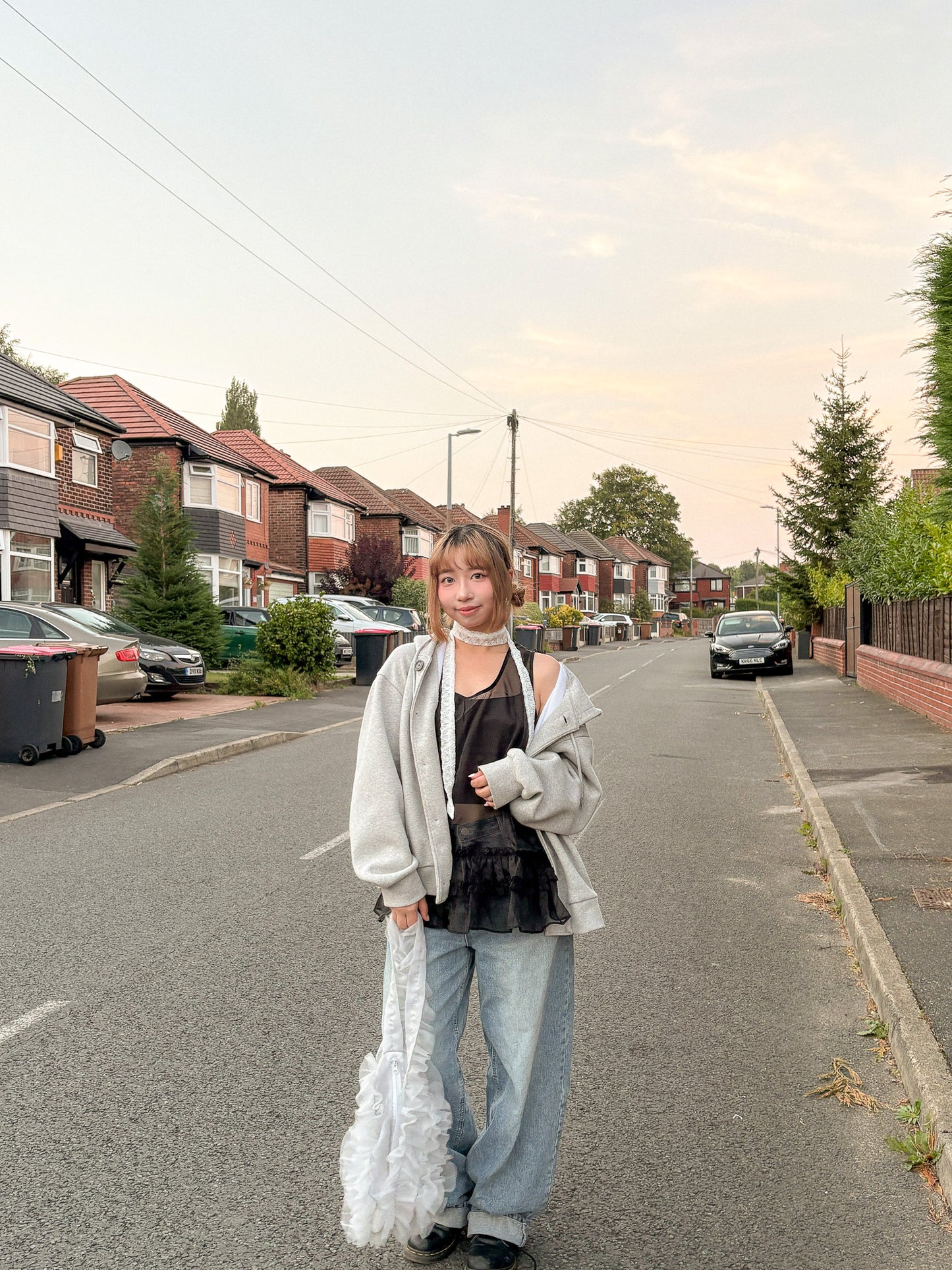 Oversized Double-Knit Button Hood Zip-Up (Navy White Preorder)