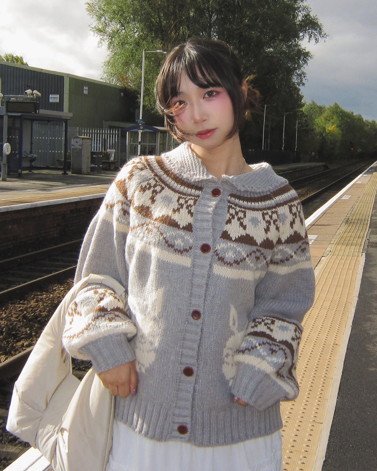 26FW Alpaca Wool Nordic Knit Cardigan (Grey Blue)