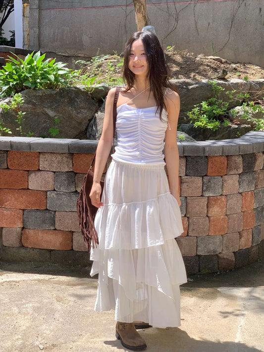 Luka Pleated Flare Skirt – Sheer Layered with Banded Waist (2 Colours)