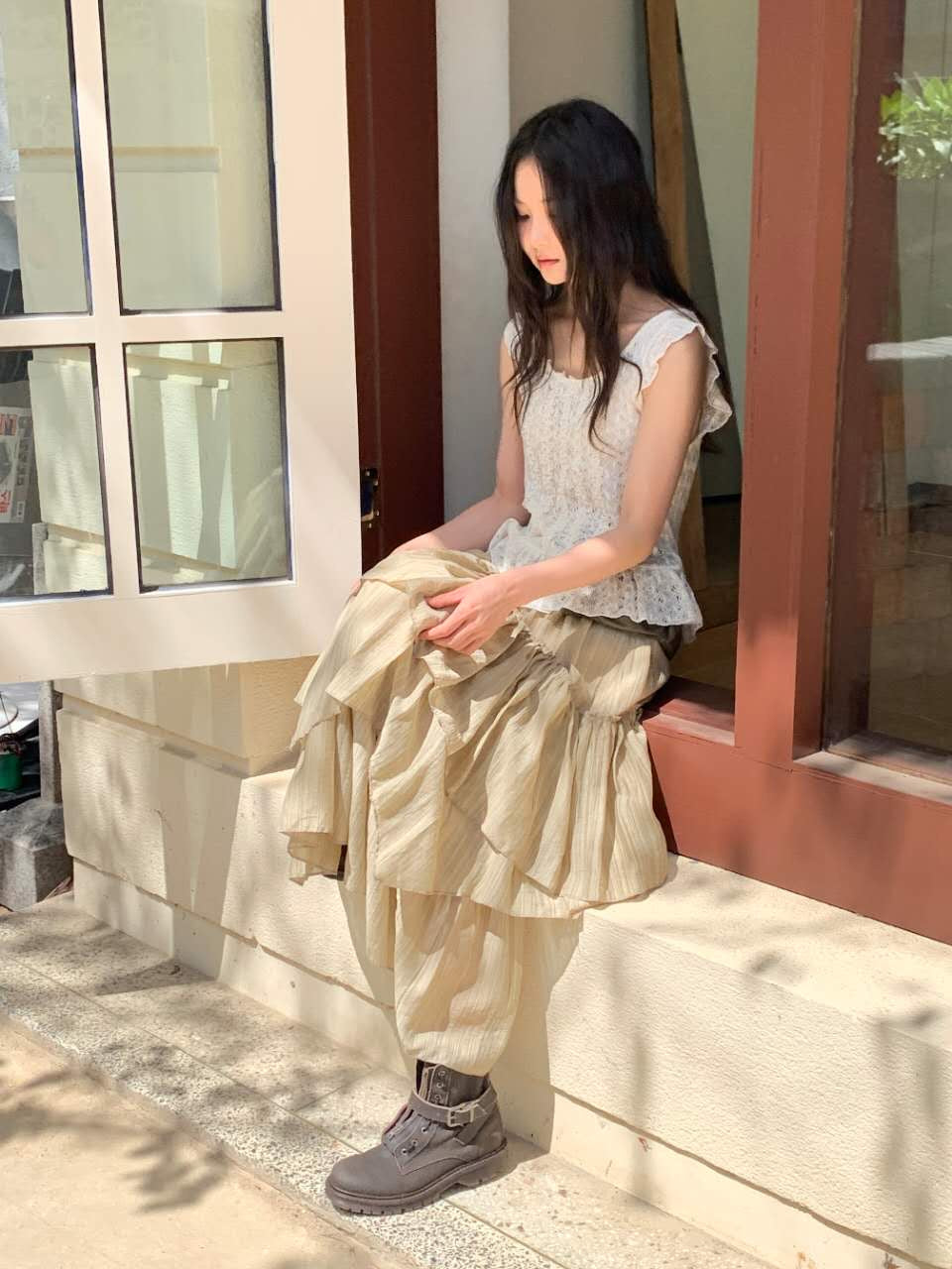 Luka Pleated Flare Skirt – Sheer Layered with Banded Waist (2 Colours)