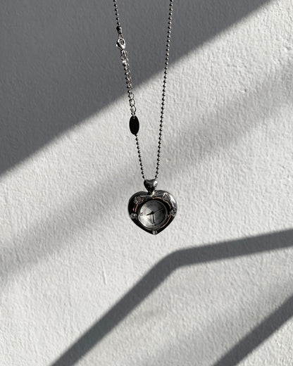 [Grumpy Stuff] Twinkle Heart Clock Long Necklace