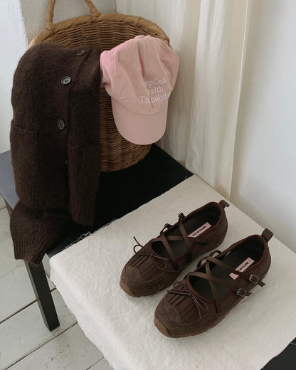 Fringe Ribbon Sneakers (Brown)