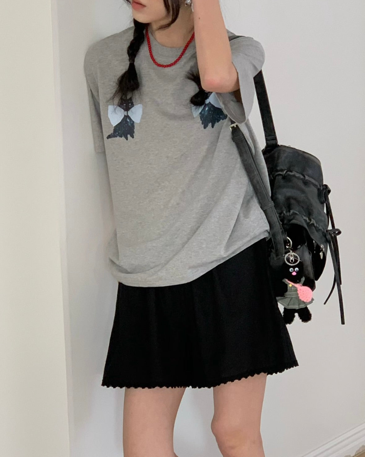 Black Designer Brand Ribbon Leather Shoulder Bag (Large/Mini)