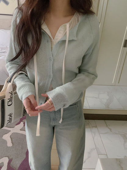 Spring Candy Round Neck Basic Mohair Cardigan