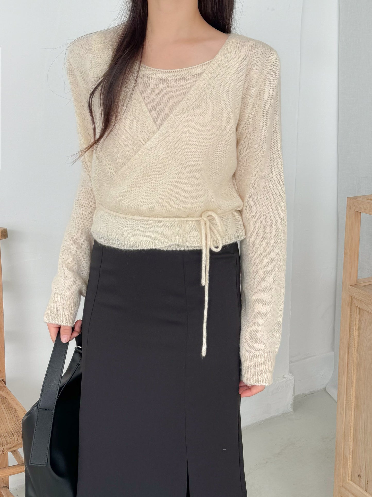 Knit Sleeveless Top and Cardigan Tie Set (Ivory)