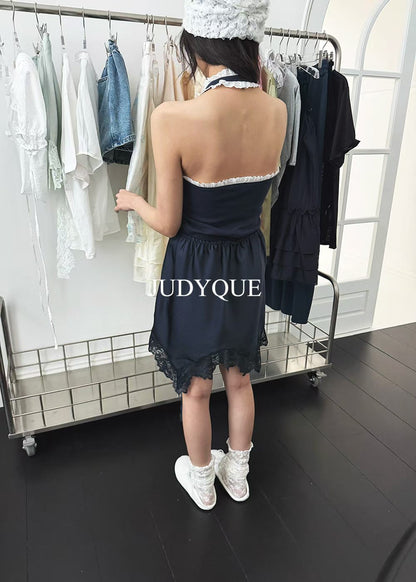 High End Padded Trim Halter Knit Tank Top