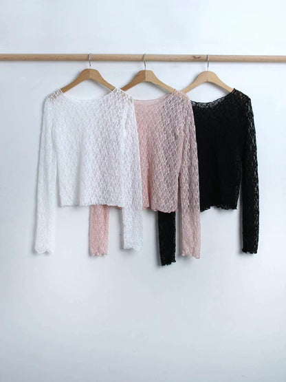 Sheer Lacy Slight Cropped Ballet Floral Tee (3 Colours)