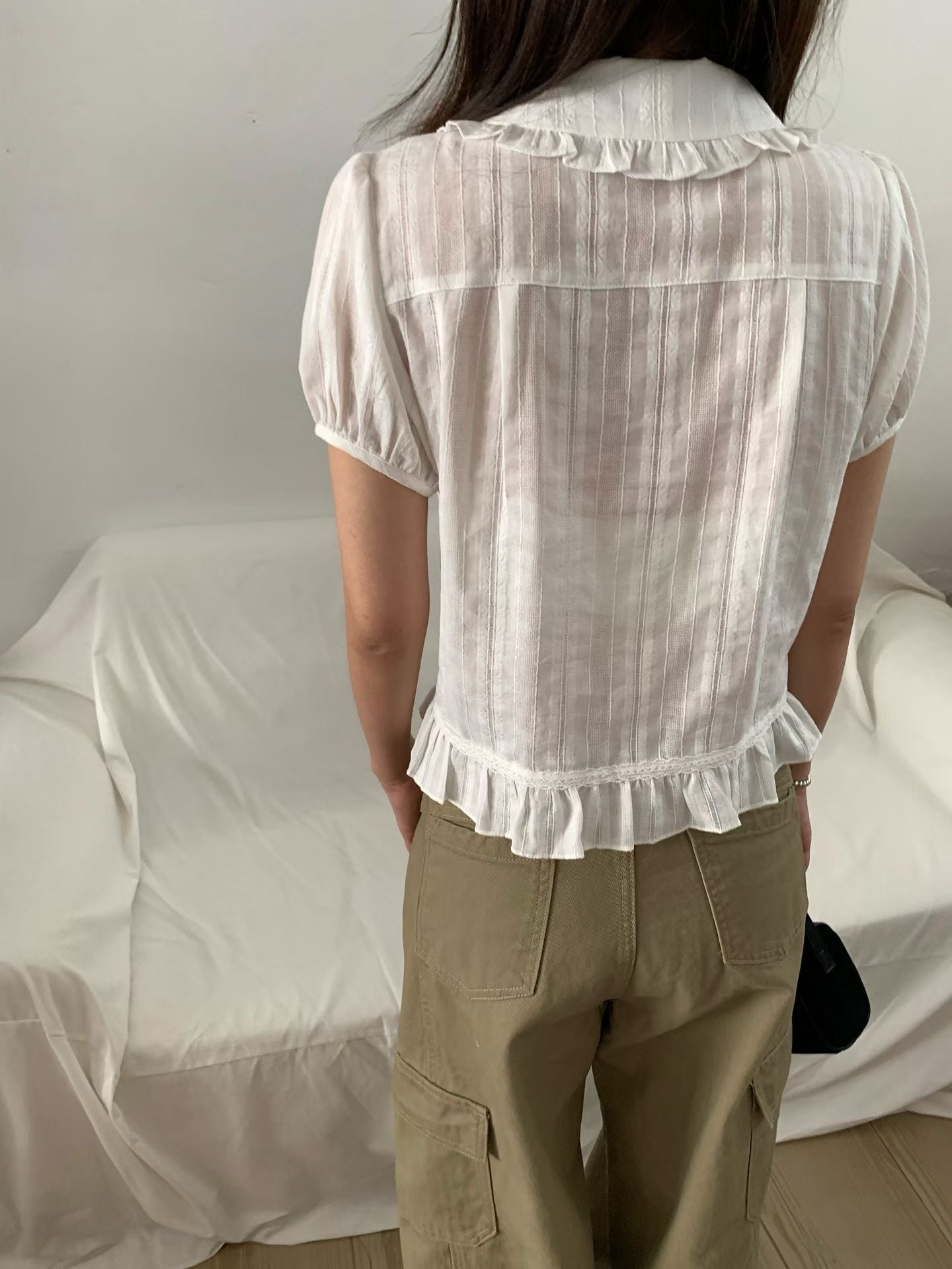 Dolly Button Up Layered Frill Collar Short Sleeve Blouse