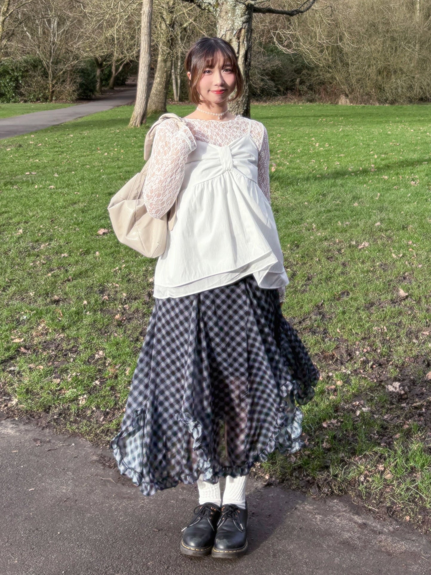 High End Chiffon Check Cross Layered Cancan Skirt